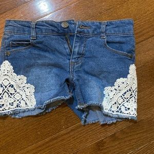 Denim shorts, lace detail